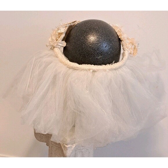 Vintage Structured Bridal Tiara Headdress  3D Organza /Faux Pearl Accents main image 9